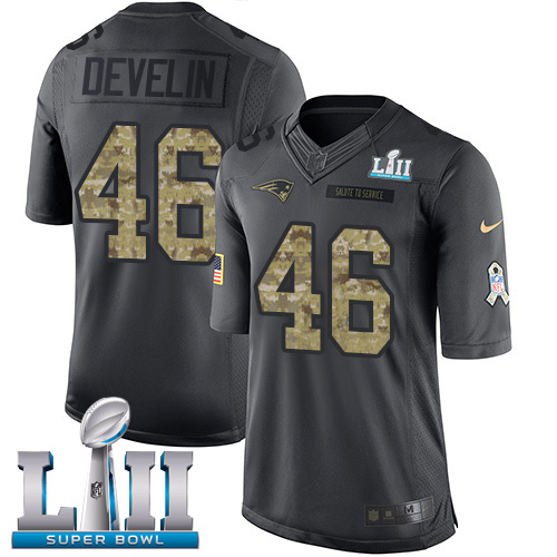 Nike Patriots #46 James Develin Black Super Bowl LII Men's Stitched NFL Limited 2016 Salute To Service Jersey